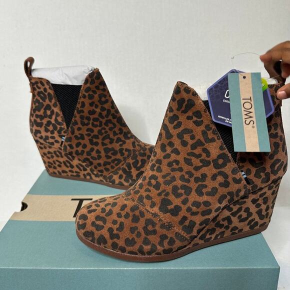 NWT Toms Size 6 Black Brown Leopard Print Suede Kelsey Bootie y2k Wedge - Picture 2 of 11